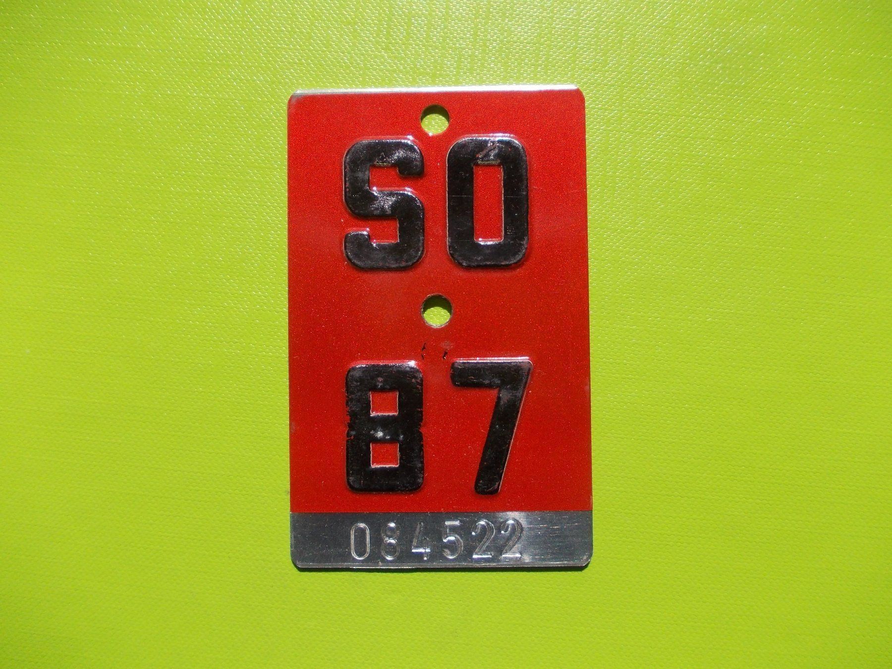 Insegne: Velonummer / Fahrradnummer SO 87 – Usato da Gsteigwiler venduto da HORMIGA21