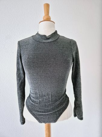 BODY 36 SILBER SCHWARZ GLITZER FÄDEN PULLI BLUSE SHIRT TOP