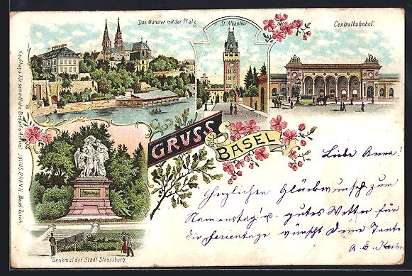Cartoline postali: Litho Basel, Münster, Centralbahnhof, D – Usato da Berlin venduto da bartko-reher