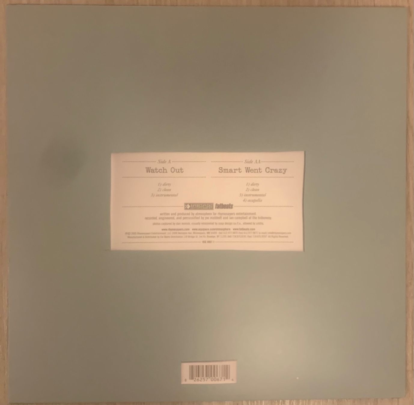 Dischi in vinile: ATMOSPHERE - Watch Out Maxi Lp 2005 – Usato da Mühlethal venduto da superfast78 1
