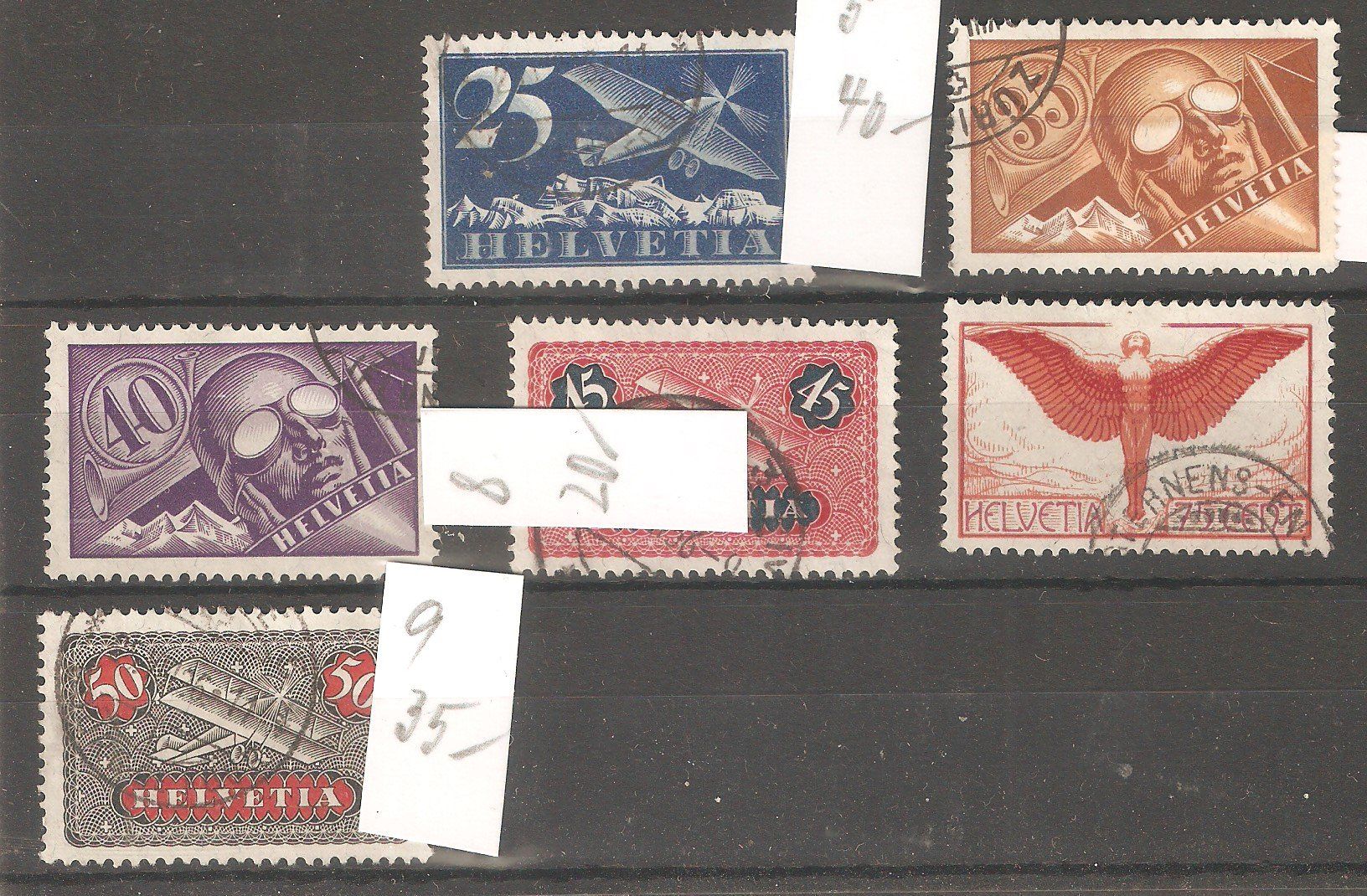 Alle Briefmarken: Flug 6 Werte mit F11 glatt/lisse  gest. – Gebraucht aus Lausanne von Whorvath