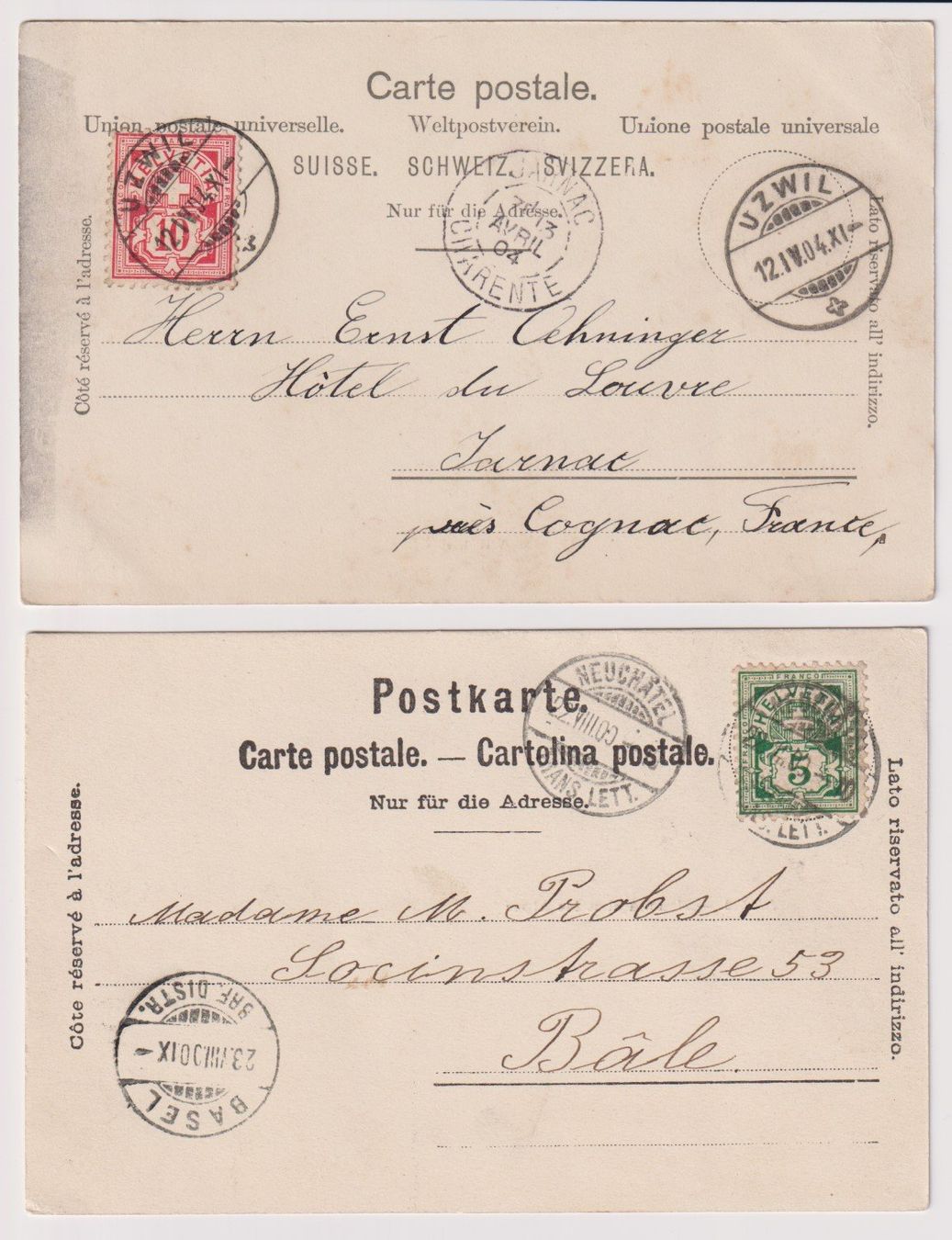 Cartoline postali: 2 alte Postkarten, Oberuzwil und Neuenburg – Usato da Bellach venduto da qsearch 1