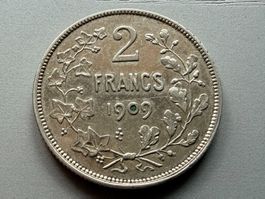 2 Franc 1909 Belgien - Silber 835/1000-10 Gramm / Top Stück