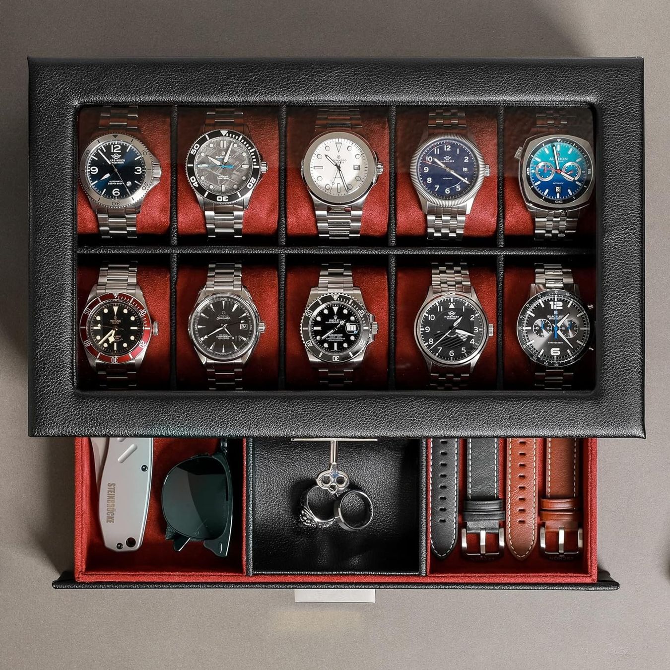 Vitrines: Leder-Uhrenbox 10 Fächer mit Schublade – Neuf avec emballage d'origine à Nuglar par SaleRitter 2