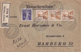 R.Brief v.Luzern n. Hamburg mit 3er Streifen Nr.121 +124