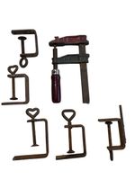 Konvolut diverse Schraubzwingen, Vintage, 6 Stk. Metall