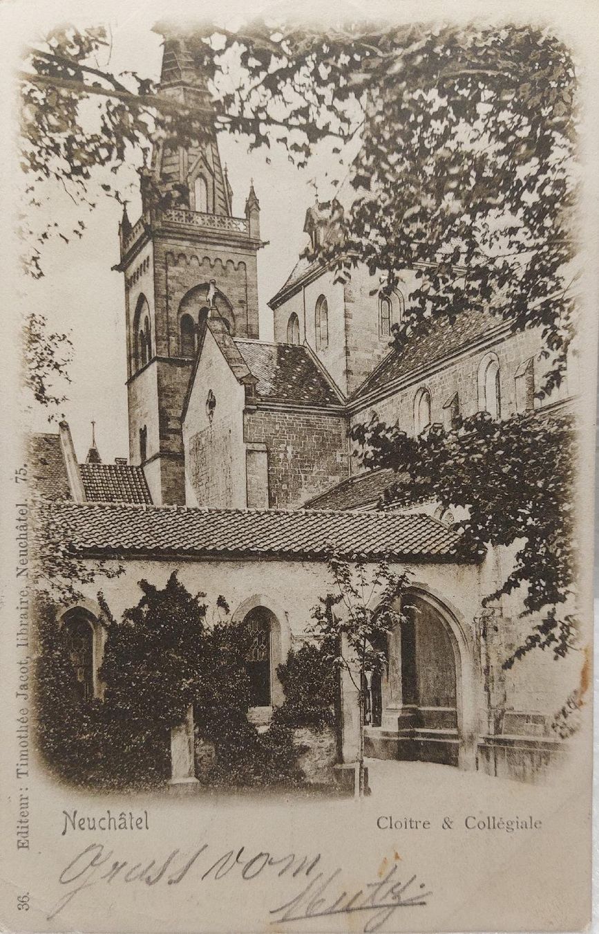 Cartoline postali: NEUCHÂTEL - Cloitre & Collégiale - 1901 – Usato da Delémont venduto da Domdom1