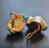 Gold 585 Massiv Perlmutt Ohrchlips Mit Türkis