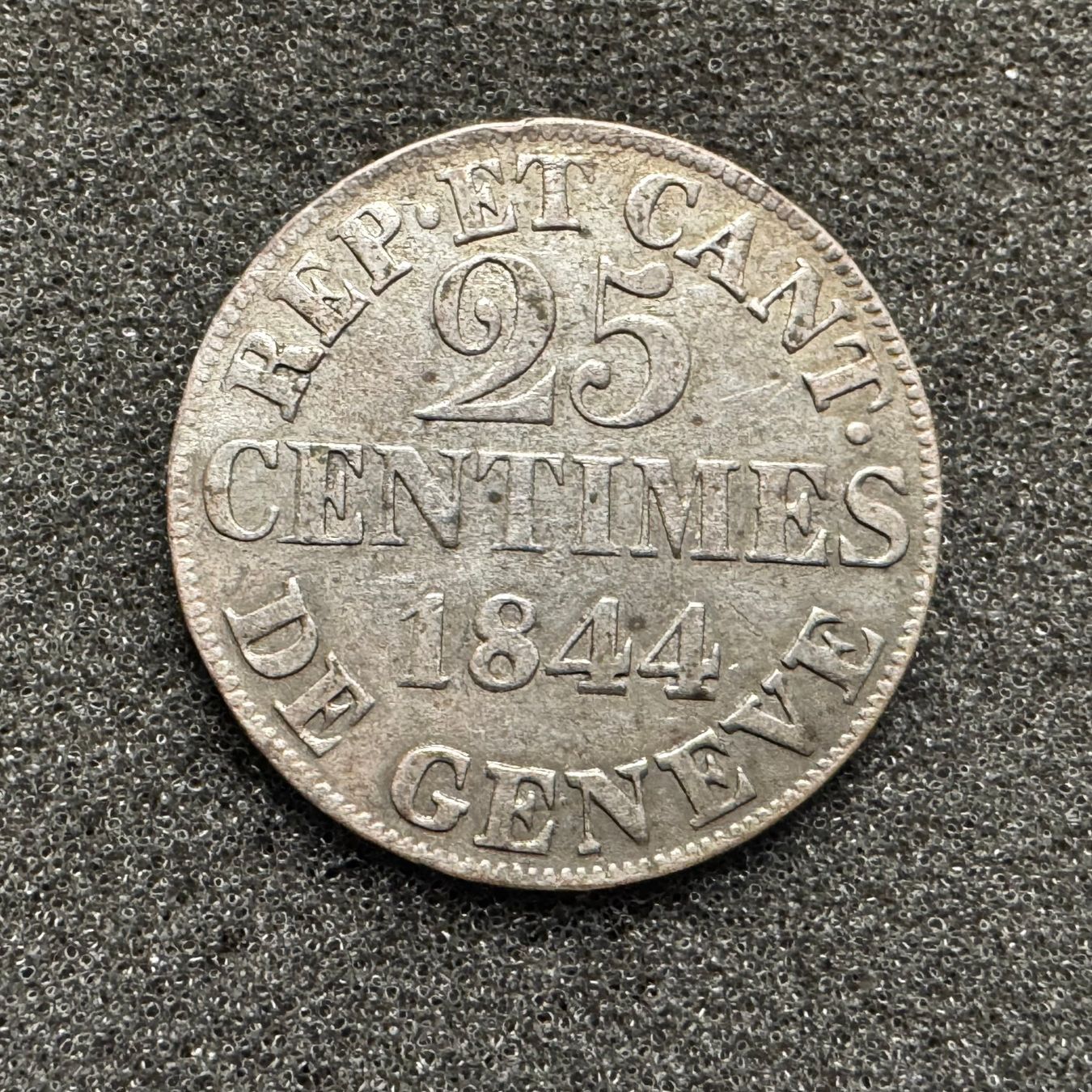 Tutti le monete: 25 Centimes Kanton Genf 1844 – Usato da Reitnau venduto da tb-muenzen