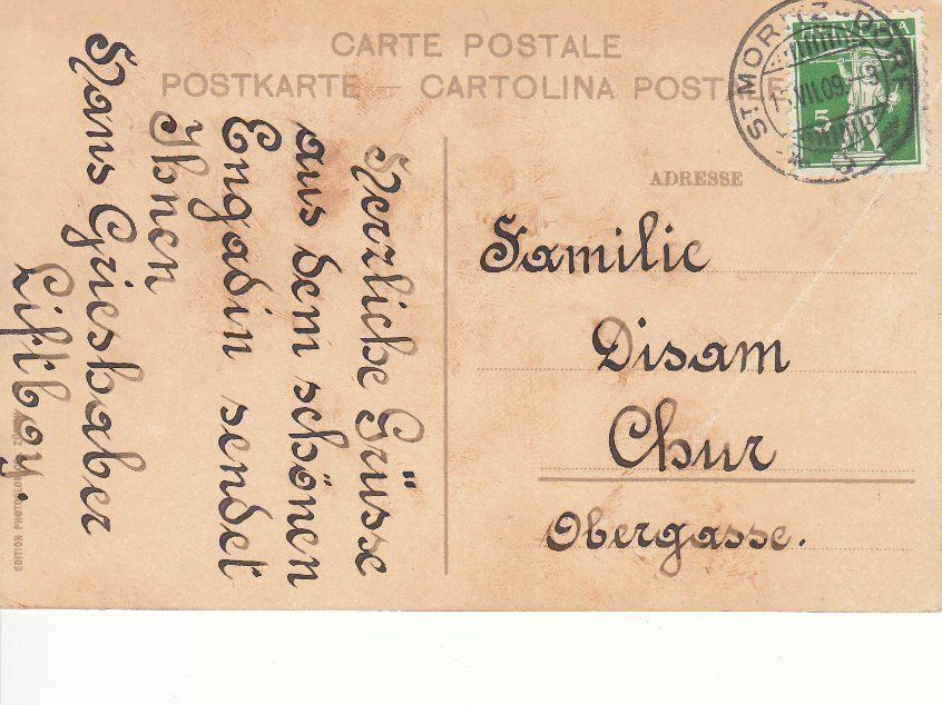 Cartoline postali: St. Moritz-Dorf 1909 – Usato da Bürglen TG venduto da StampGraf 1
