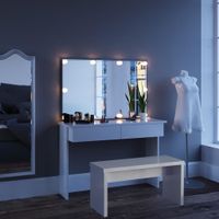 Kosmetiktisch Schminktisch WHITE 120cm mit Bank und LED