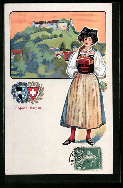Cartoline postali: Schweizerin im Trachtenkleid mit Blumen – Usato da Berlin venduto da bartko-reher