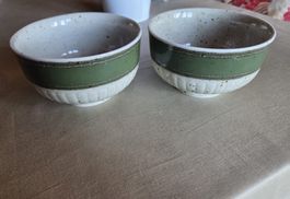 2x Vintage Keramik Schalen, Grün/Weiss gesprenkelt