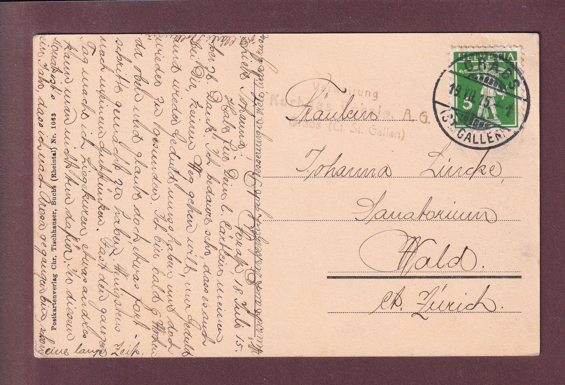 Ansichtskarten: VORALPSEE - Tristenkolben - 1915 // Eckbug // – Gebraucht aus Pully von nicecards 1