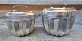 2 Vintage Puddingformen, Backformen aus Aluminium mit Decke