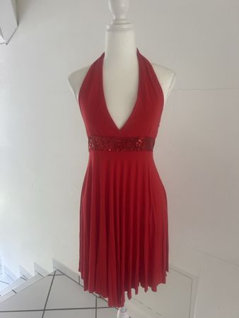 Rotes Sommerkleid Neckholder Gr. S mit Pailletten-Detail