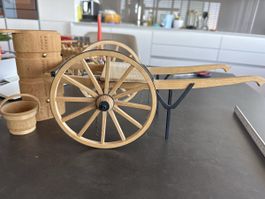 Holzwagen mit Zubehör, Handarbeit, zum Aufstellen 🐄🥛
