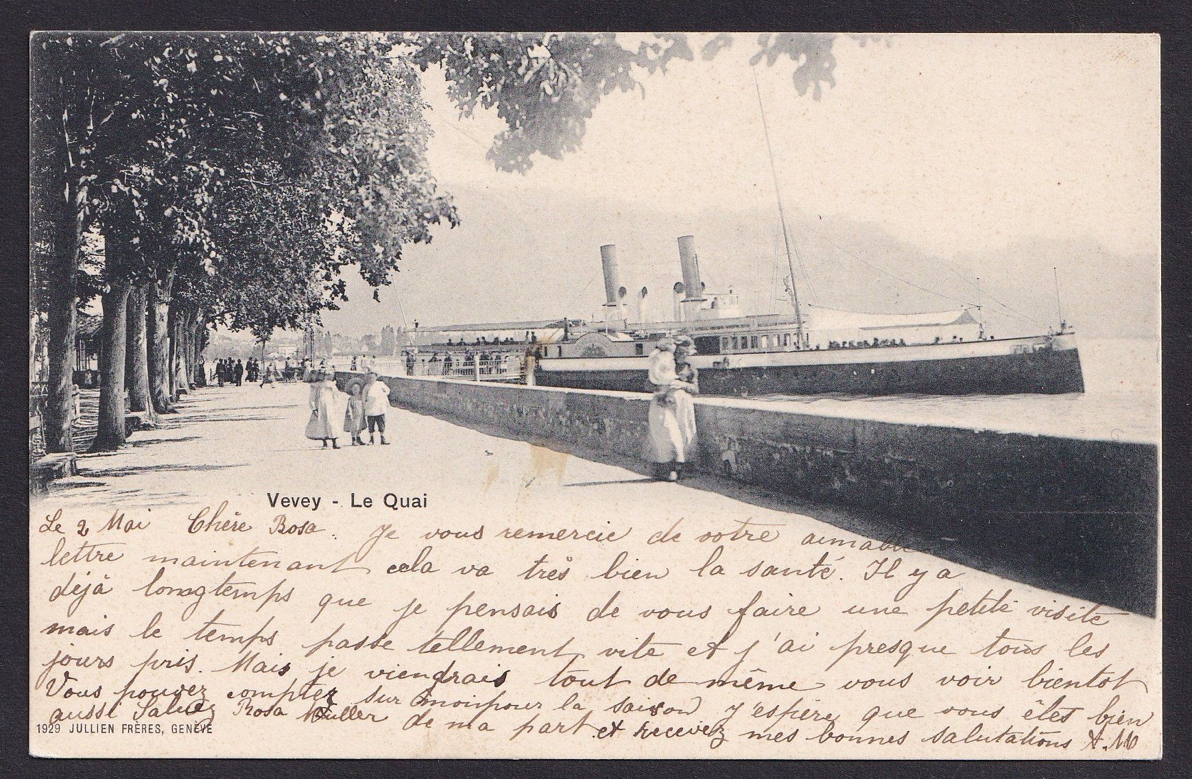 Cartes postales: Vevey Le Quai mit Dampfschiff – D'occasion à Olten par clotaldi