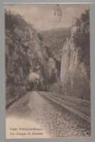 Carte Les Gorges de Moutier avec train circulé 1911