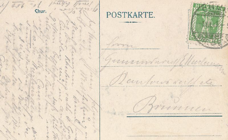 Cartoline postali: Chur - Stadt + 1908 – Usato da Emmenbrücke venduto da teestube 1