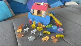 Noah Arche aus Holz mit Tieren - Wooden Noah's Ark & Animals