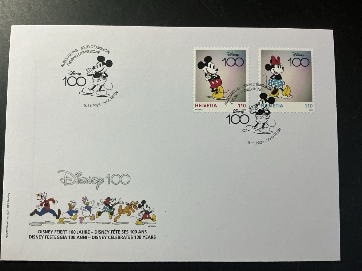 Alle Briefmarken: Disney 100 Special Cover with Mickey Mouse stamps – Gebraucht aus Hedingen von Juniswiss