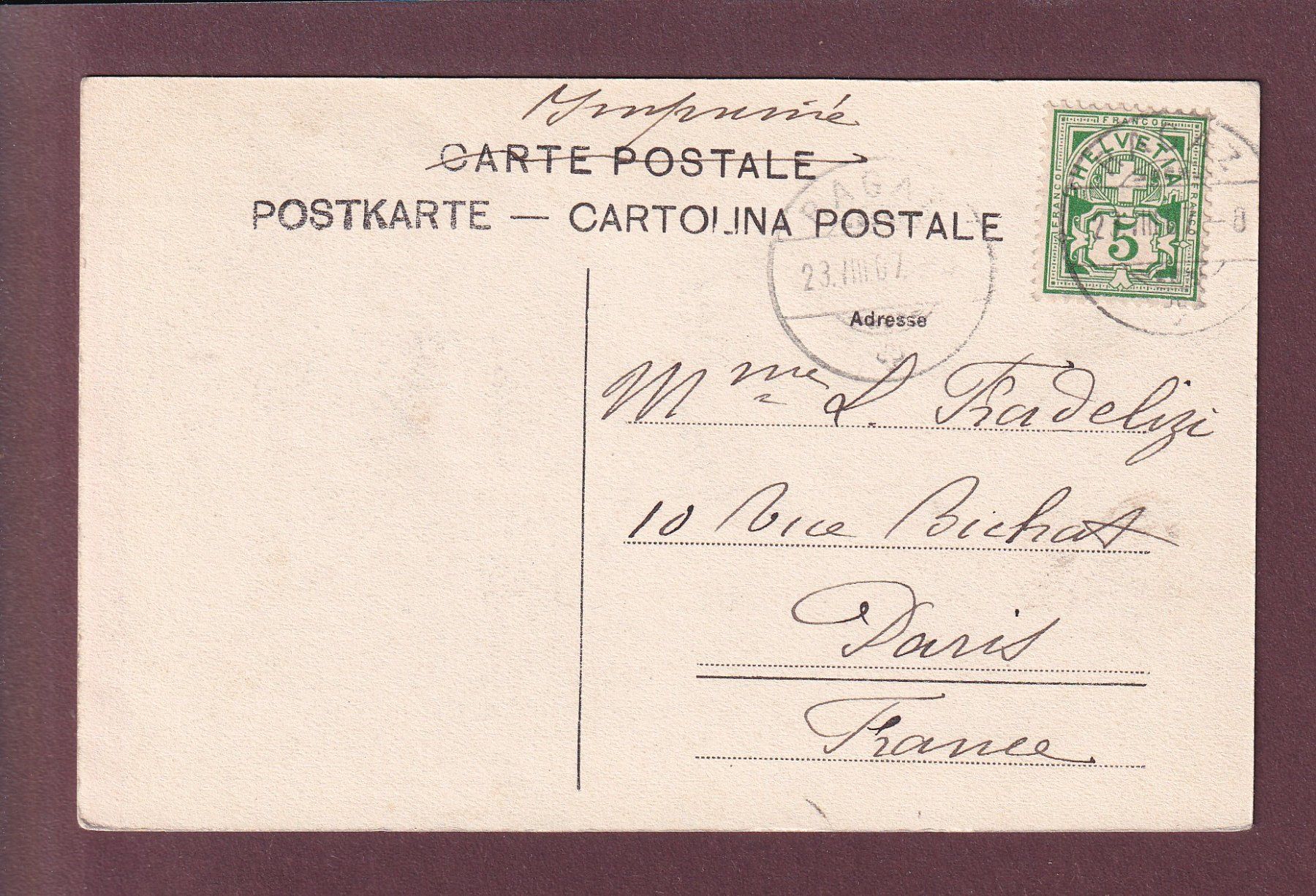 Cartoline postali: RAGAZ - 1907 – Usato da Pully venduto da nicecards 1