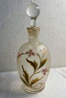 Likörflasche Karaffe handbemalte Blumen Milchglas Jugendstil