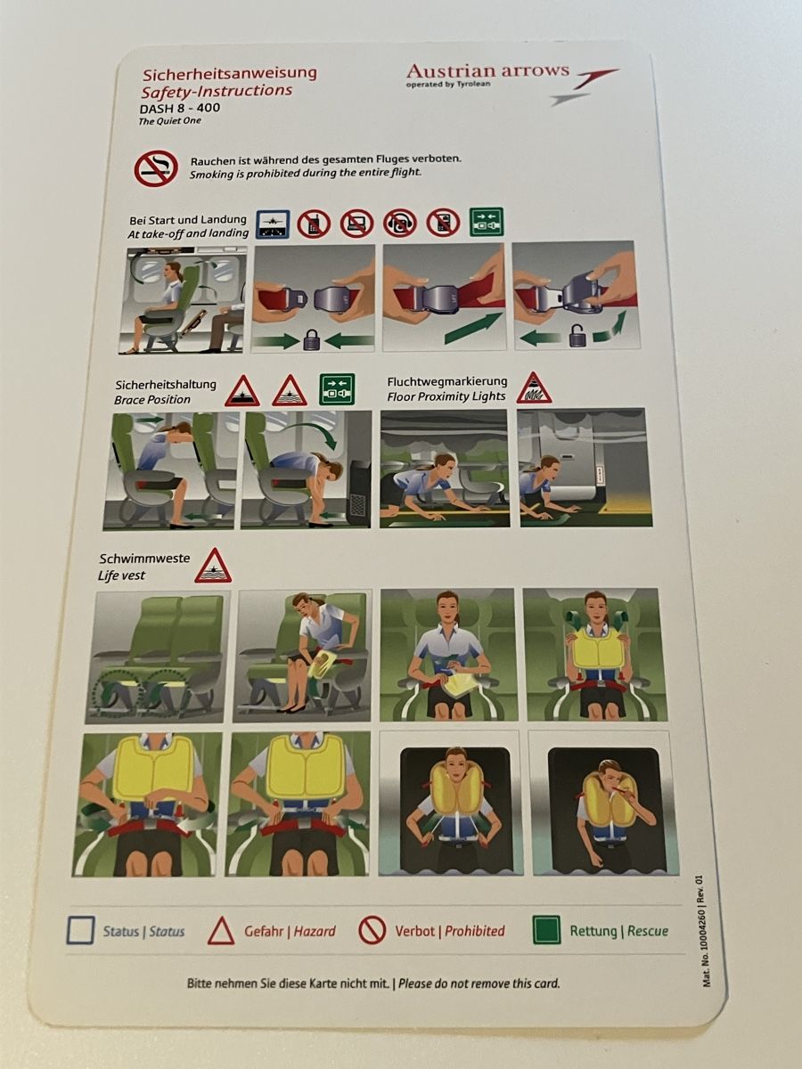 Documenti: Austrian arrows Safety card Dash 8-400 – Usato da Zürich venduto da Classic_Collection_Zurich