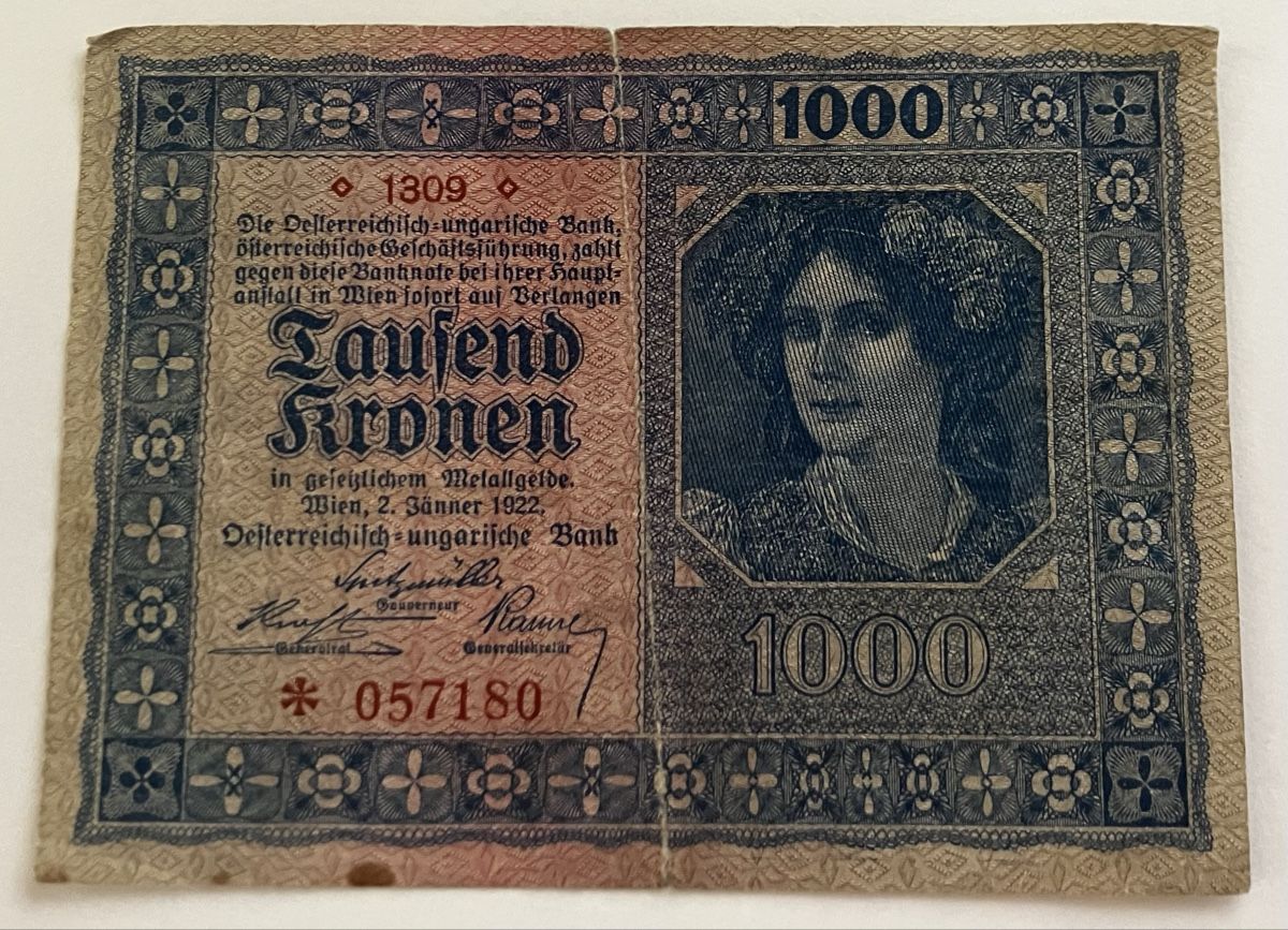Banconote: Österreich 1000 Kronen 1922 – Usato da Algetshausen venduto da Carrhard