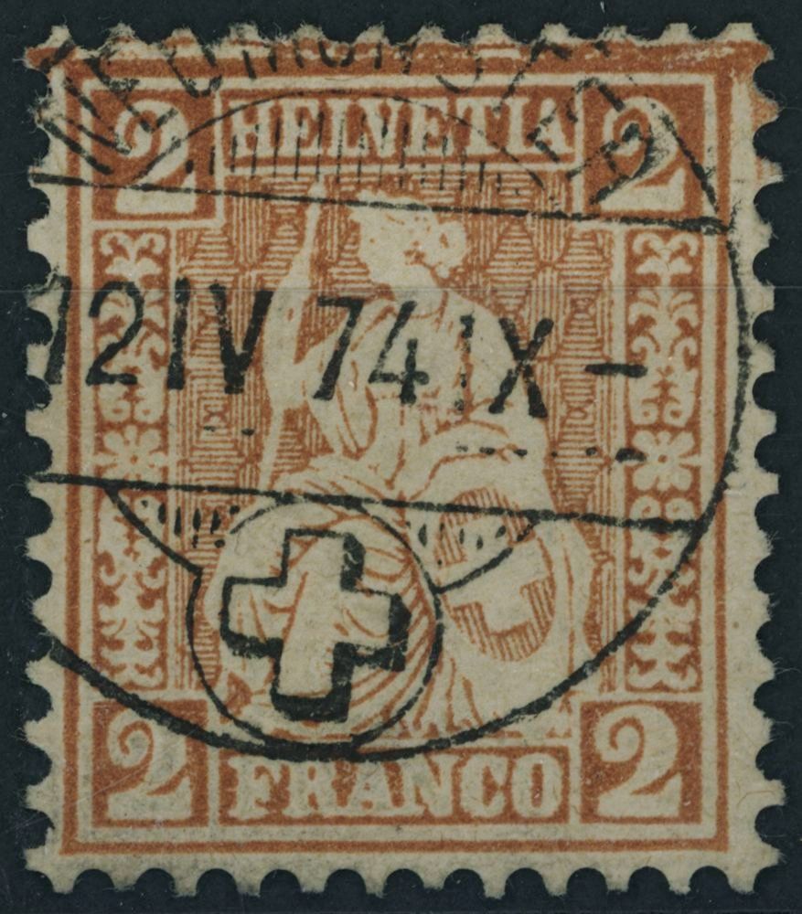Alle Briefmarken: 1874 - 2Rp. Sitzende Helvetia - "die hellrotbraune" – Gebraucht aus Schindellegi von leecollect