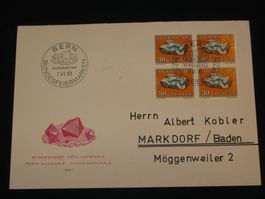 Pro Patria FDC 1961 4-Block, Nr. 106 "Lazulith"