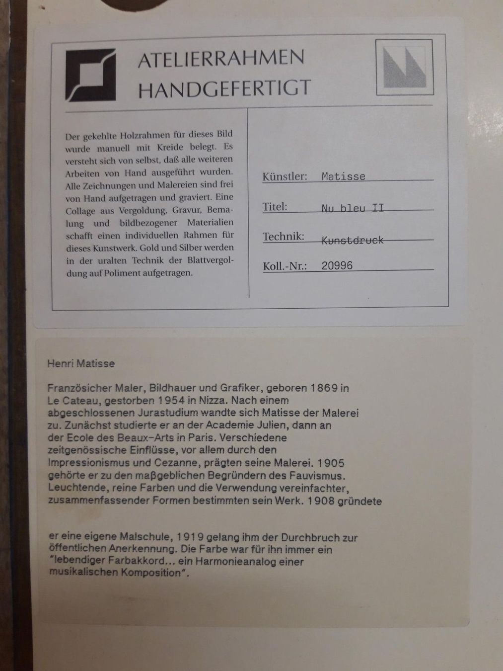 Foto & Immagini: Bild von Henri Matisse "Nu Blue II" – Nuovo (secondo la descrizione) da Küssnacht am Rigi venduto da mex78 1
