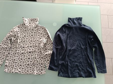 2 neue Rollkragenshirts 128 (Waldtiere + dunkelblau)