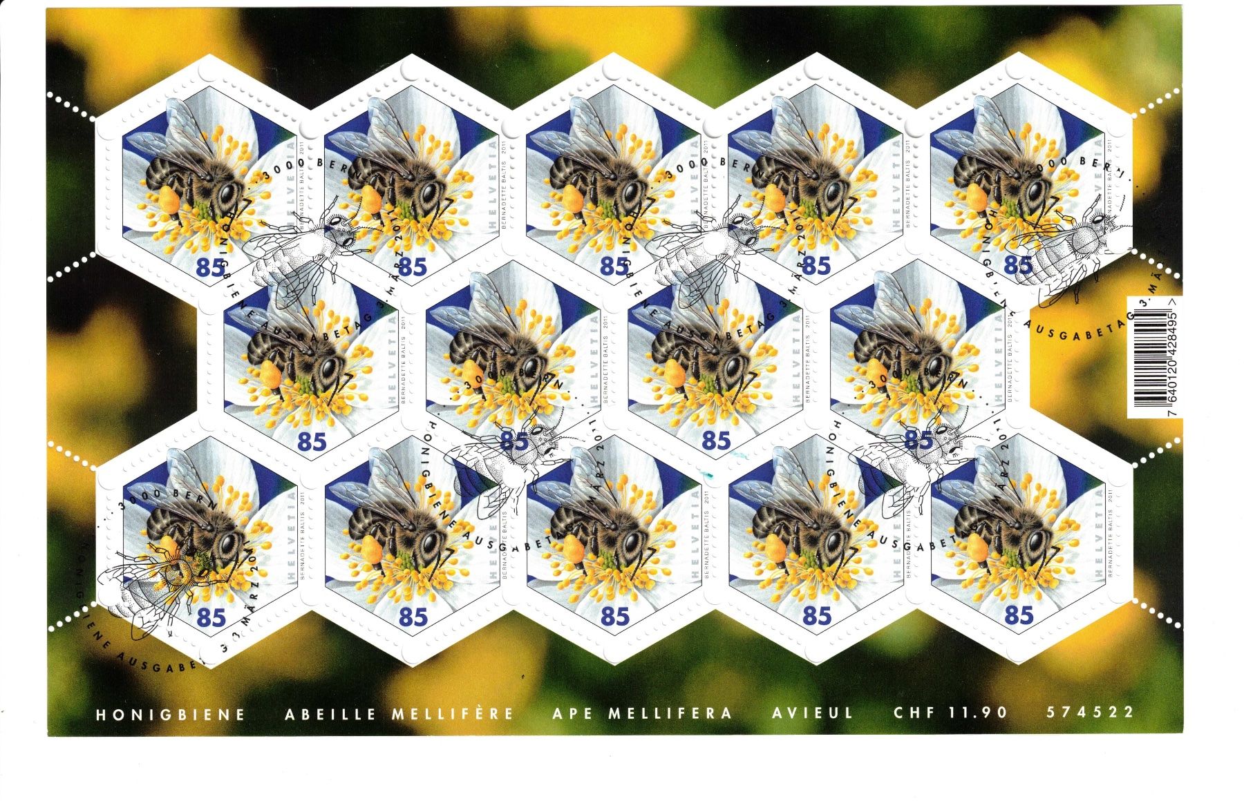 Alle Briefmarken: 2011 Bogen "Honigbiene" Ersttag gestempelt – Gebraucht aus Bottmingen von Golferin