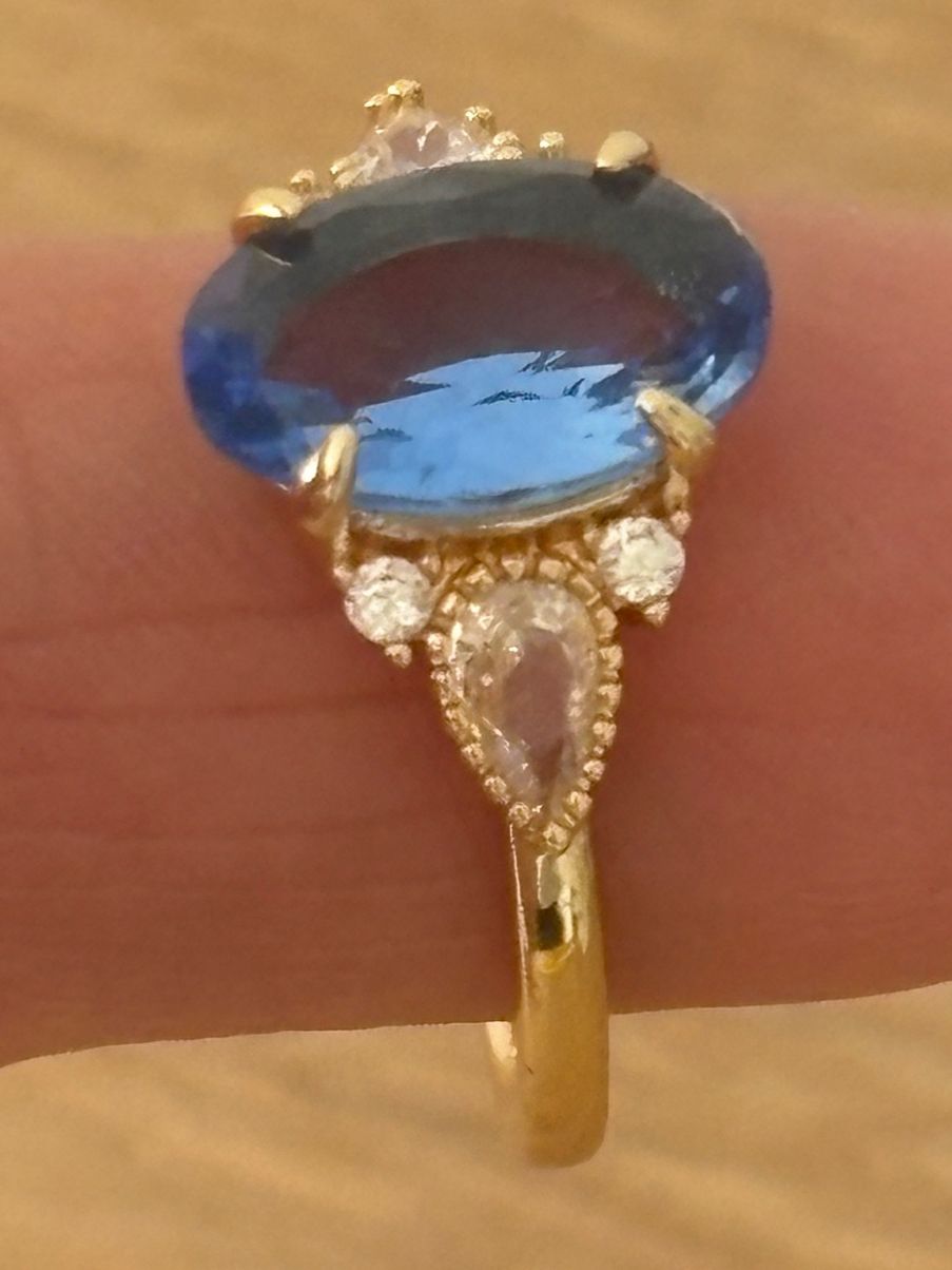 Anelli: Luxus Elegante Gr.19/9 Ring Farbe:  Gold/ blau – Nuovo (secondo la descrizione) da Biel-Bienne venduto da Roserosse13 2