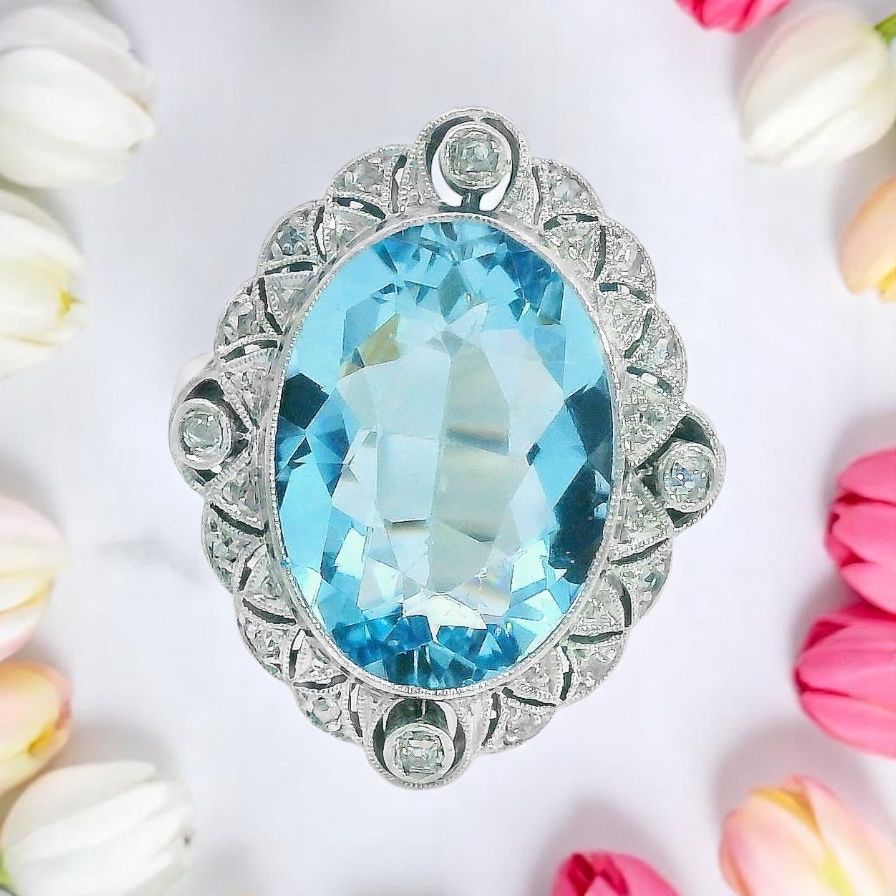 Bagues: Aquamarin Ring & Diamanten 14k Gold – D'occasion à Embrach par estzeh1 1