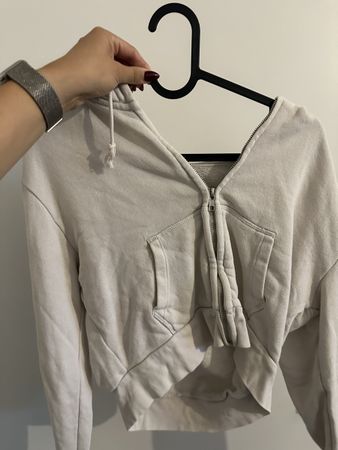Trendiger Crop Hoodie mit Zipper, Beige, Grösse M