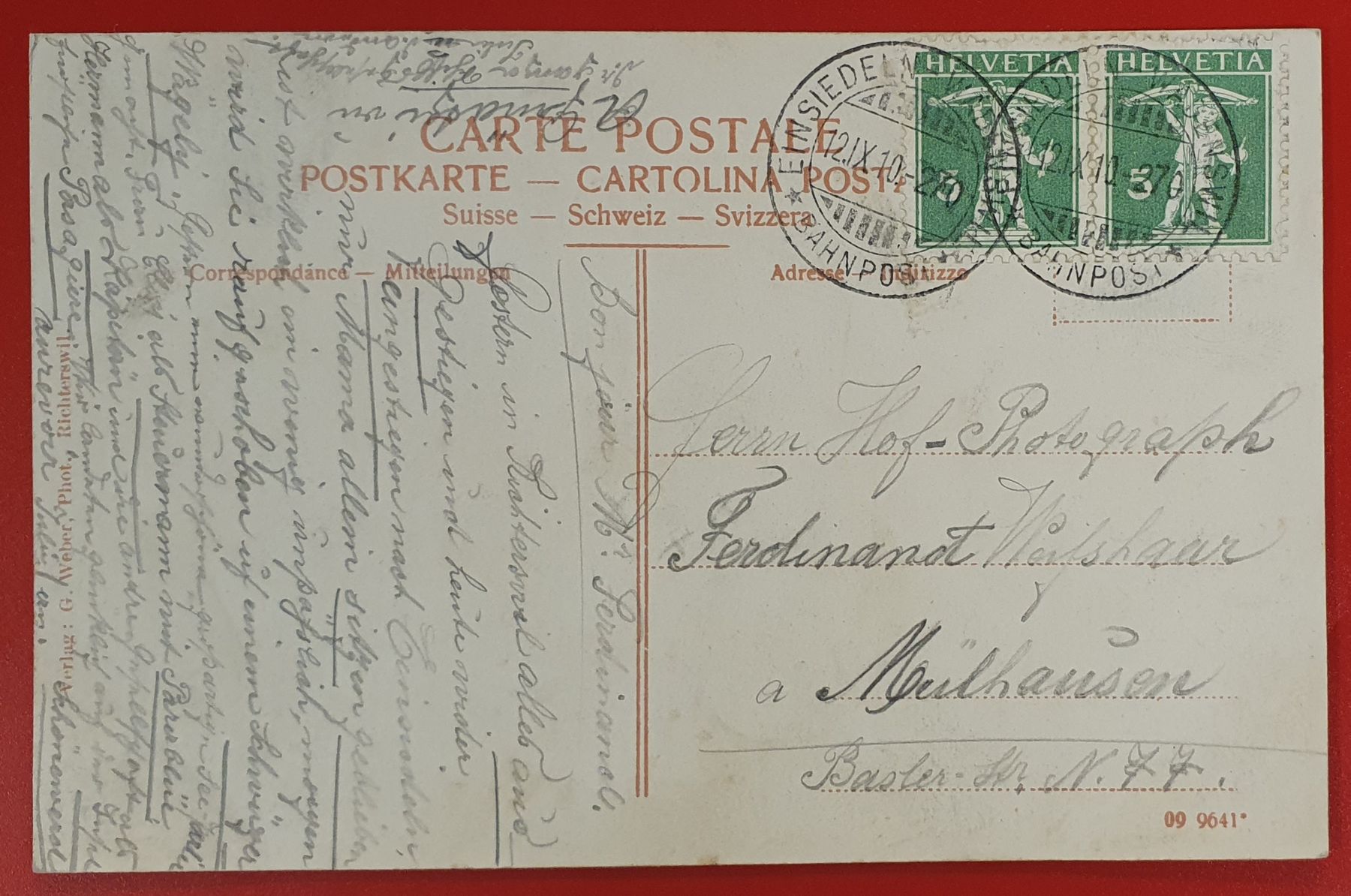 Ansichtskarten: Richterswil, mit Bahnpoststempel Einsiedeln-Wädenswil 1910 – Gebraucht aus Kreuzlingen von Rschweiz1 1