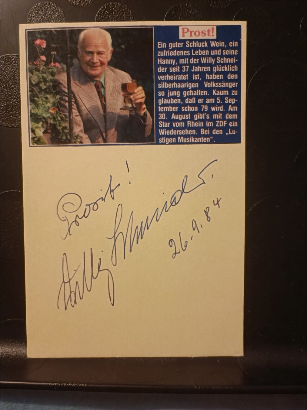 Autografi: Willy Schneider - †1989 - handsigniert – Usato da Menziken venduto da Artographs
