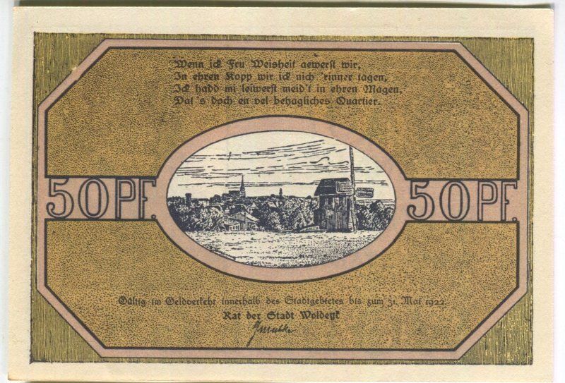 Banconote: Notgeld "50 Pfennig. Woldegk 1922" – Usato da Basel venduto da Butsch5