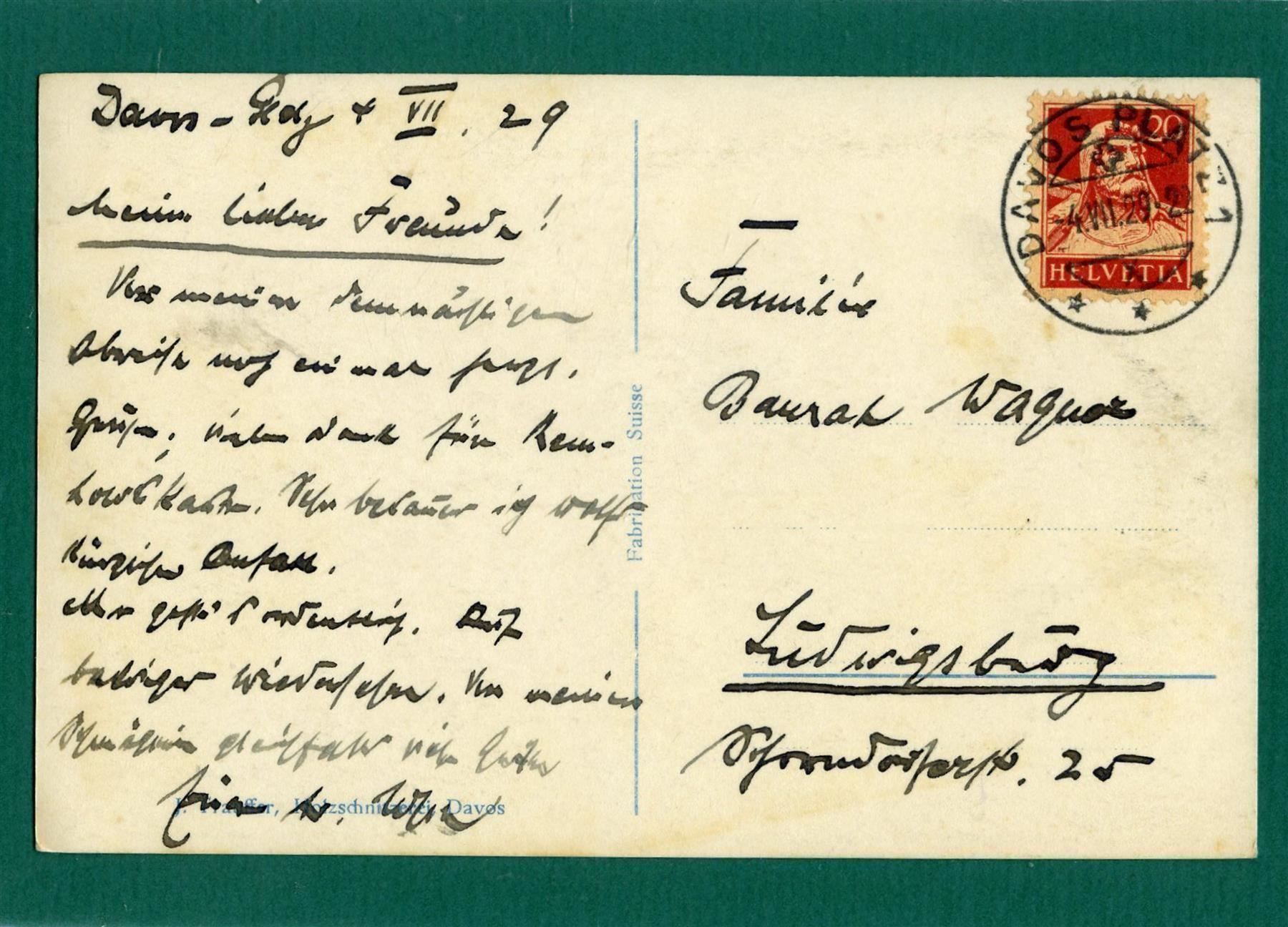 Cartoline postali: Am Davosersee, 1929, gelaufen – Usato da Sargans venduto da Hausi1951 1
