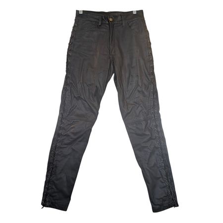 Vintage Brown Leather Pants Lace-Up Side Biker Trousers 36