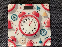 Personenwaage Motiv Wecker Glas neu