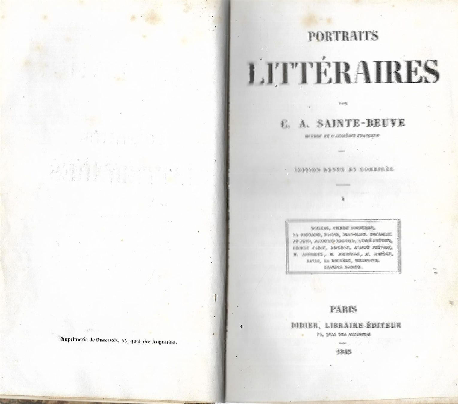 Libri: Portraits littéraires 1845 – Usato da Bern venduto da Grindelwaldaus