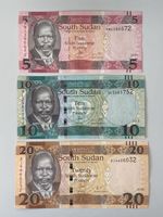 Süd Sudan 5 - 10 - 20 Pounds Banknoten