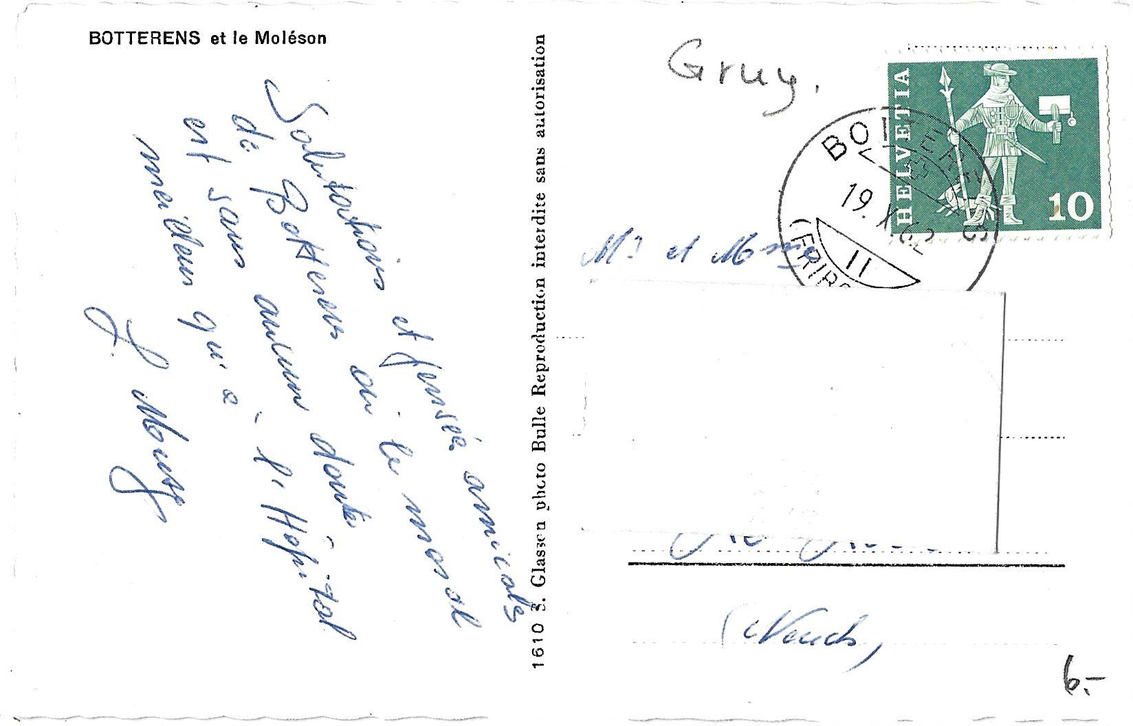 Cartoline postali: BOTTERENS  et le Moléson – Usato da Bütschwil venduto da Jackson1A 1