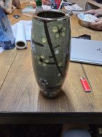 Keramik Vase handgemacht gemustert grün (DU)