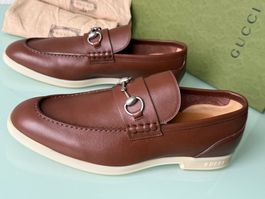 GUCCI Jordaan Horsebit Braun Slip On Slipper Schuhe 44 NEUE