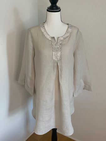 Tunika mit Strass-Applikation / Leinen natur / Gr. 38